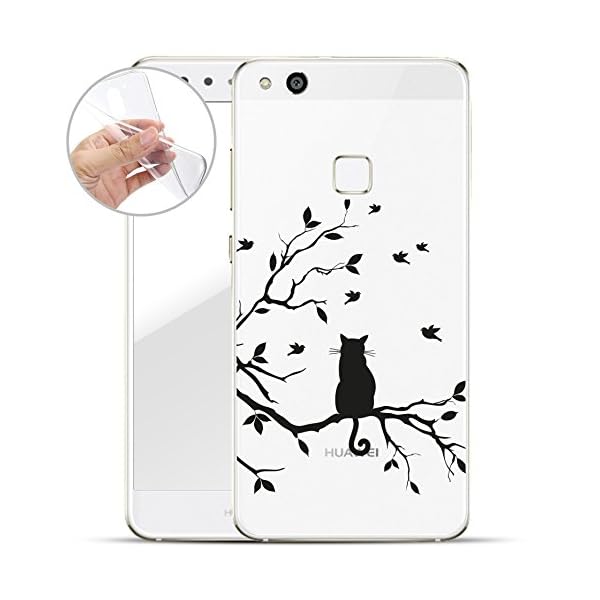 Finoo | Huawei P10 Lite Weiche Flexible Silikon-Handy-Hülle | Transparente TPU Cover Schale mit Motiv | Tasche Case Etui mit Ultra Slim Rundum-Schutz | Katze auf AST