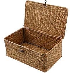 Esoes Cesta de Almacenamiento de Mimbre ratán Tejido con Tapas, Cesta de lavandería, Organizador de Maquillaje para baño, Sala de Estar, Cocina, Large