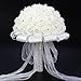 Produktbild ETGtek(TM) 1pcs White Wedding Blumenstrauß handgemachte Rosen Strass Perle Braut Bouquet Künstliche Schaum-Blume mit Satin