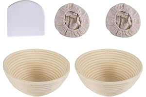 OUKEYI Lot de 2 corbeilles à pain rondes | Corbeille à pain en rotin naturel | Bol à pain professionnel | Bol de cuisson cadeau – 22 cm x 8 cm