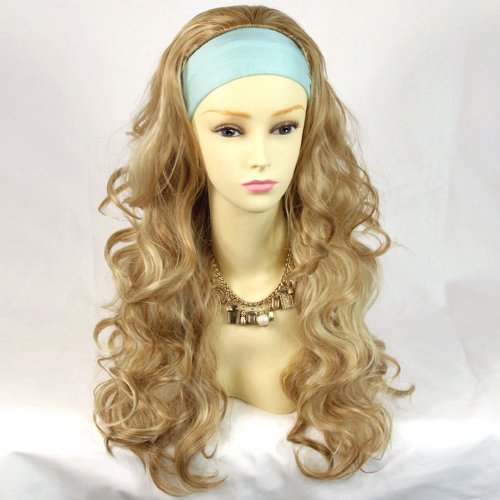 Curly 3/4 Fall Hair Piece Long Wavy Lady Half Wig hairpiece Pale Blonde Strawberry Blonde and Golden Blonde mix from Wiwigs