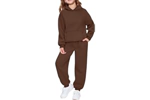 Couawaticy Kids Girls Boys Tracksuit Plain Fleece Hooded Top With Bottom Joggers Jogging Suit Outfit Set For Children Age 2-14 Years