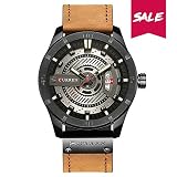 Curren Quartz Uhren Herren, Casual Analoge Quartzuhr, Multifunktionale Militär Sport Wristwatch Männer, Wasserdicht Lederarmband mit Datumsanzeige 8301 (Hellbraun)