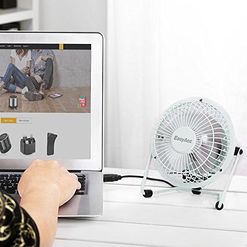 EasyAcc 4 Zoll Mini USB Ventilator desktop Lüfter Neigbar Für Den Schreibtisch Klein, Kompakt Und Kraftvoll, Mit An/Ausschalter –Weiß - 3