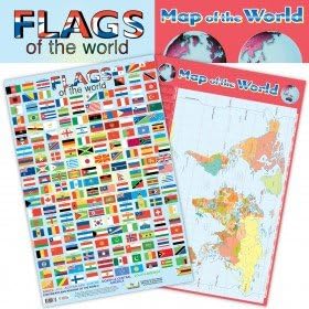 Flags and Map of the World poster 2 in 1 Mini Posters/Educational Learning Charts