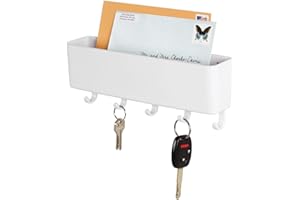 mDesign Nowoczesny organizer na listy – Plastikowy stojak na listy z haczykami na klucze – Idealny organizer do przedpokoju – Uchwyt na klucze – biały