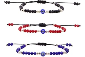Cubahop 3pcs Evil Eye Drawstring Coppie Braccialetto intrecciato Braccialetti da polso Beaded Friendship Braccialetti Braccialetti per le donne e le ragazze