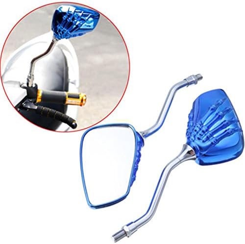 SOEKAVIA 1 Pair Skeleton Arm/Hand Motorcycle Mirrors,Universal Motorcycle Motorbike Rear View fits 10MM 8MM Thread(Blue)