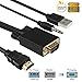 Produktbild 1080P Full HD HDMI zu VGA Konverter Adapter Kabel mit 3,5 mm Stereo Audio Ausgang Einweg Signal umwandlung von HDMI (PC, Laptop, Apple TV, Xbox, PS4) zu VGA (Monitor, Beamer, TV), 1,8 m/1,8 m HDMI to VGA+3.5mm cable+USB charging cable