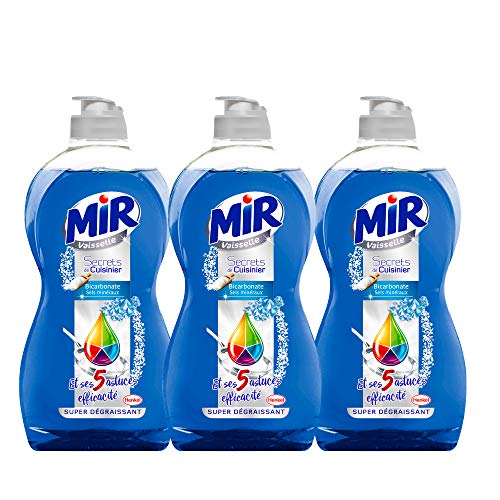Mir Vaisselle Secrets de Cuisinier - Pack de líquido lavavajillas con sales minerales y bicarbonato, 500 ml, 3 unidades