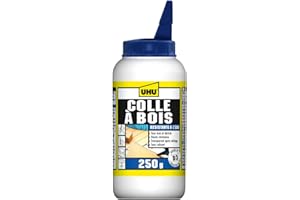 UHU Colle à bois waterproof - Plus forte que le bois, résiste à l'eau, l'intérieur et l'extérieur, D3, sans solvants, embout de précision, transparente, biberon 250g