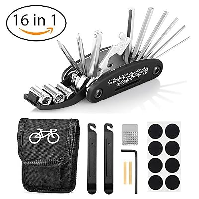 Migimi Trousse d'outils de vélo, Outils Réparer pour Velo 16 en 1 Ensemble Bicyclette Réparation Kit Outil Multifonction, avec Kit de Patch, Leviers de Pneu, Vélo Réparation Kit