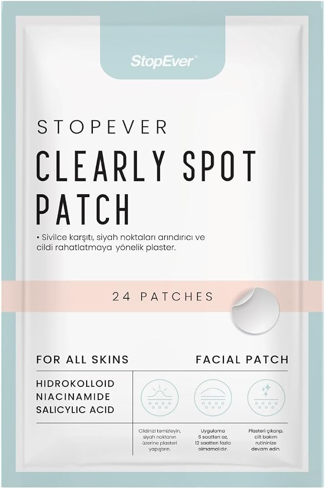 StopEver Clearly Spot Patch, Sivilce Karşıtı Şeffaf Plaster | Şeffaf, Ultra İnce, Hidrokolloid + Niacinamide + Salicylic Asit İçerikli Akne Karşıtı Yüz Bandı | 24 Adet