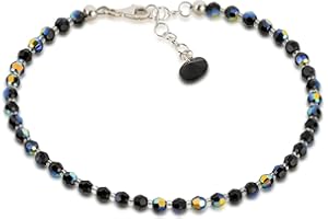 SCHÖNER SCHMUCK-DESIGN Schoener-SD, Bracelet de Cheville en Perles de Cristal de Swarovski® Scintillantes et Fermoir en Argent 925, Couleur Jet Aurora Boreale, Noir