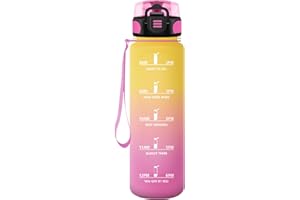 Honeyholly Borraccia 1 Litro, Prova di Perdite, Borraccia Motivazionale, Sportiva Tempo, Borraccia Sportiva, con Filtro, Borracce, Bottiglia Acqua per Scuola, Campeggio, Yoga, Ufficio