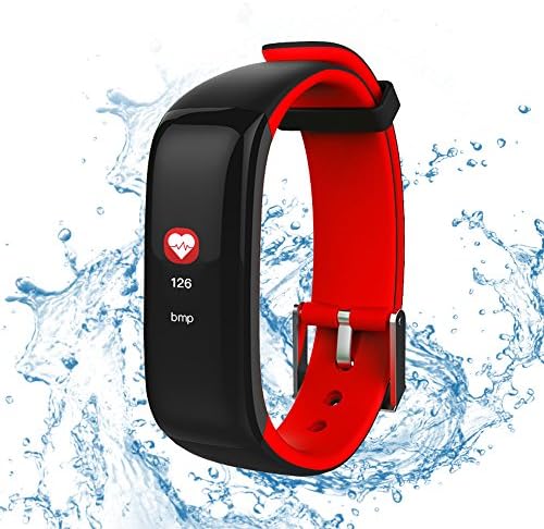 Roguci Waterproof 0.96 Inch Large Colour OLED Screen Tracking Fitness Watch with Heart Rfrequenz and Call/SMS Alert Smart Watches Blood Pressure Measurement Timer and Alarm Clock, red