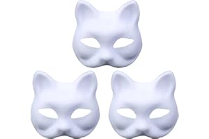Rablue Cat Mask,Therian Masks White Cat Masks Blank DIY Halloween Mask to Paint Animal Half Facemasks Masquerade Cosplay Party, Pure White Graffiti Mask