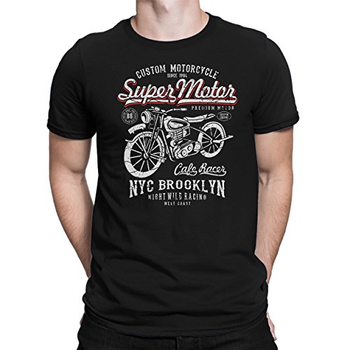 PAPAYANA - Super-Motor - T-Shirt Fun pour Hommes - T-Shirt Imprimé - Cotton - Regular Fit - 3XL - Noir