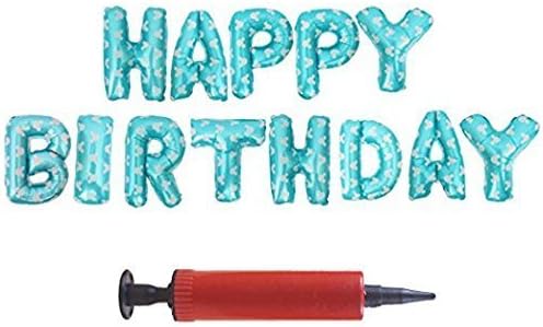 Air Pump + 16 inch Cute Colorful Alphabet Letters foil Balloons Happy Birthday Party Decoration Supplies (Blue 2)