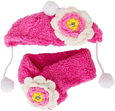 CueCue Pet Fluffy Pet Flower Beanie and Scarf, Large, Pink/White