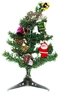 APSAMBR-2ft Christmas Tree Artificial with 6 PCS SANTAAND 12 PCS Gift HANGGING Plastic Stand Home Office Christmas Holiday Decoration