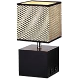 Solid Wood Base Table Lamp, Hompen Desk Lamp with 5V/2A USB Charging Port, On-off Rocker Switch, Classic Black