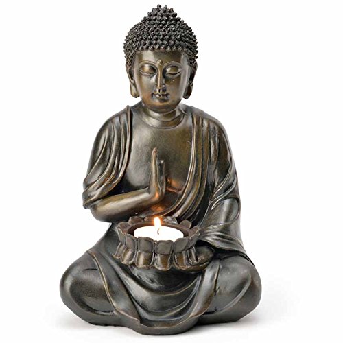 Deko BUDDHA Teelichthalter Figur Statue Skulptur FENG SHUI 24 cm Garten NEU - 2