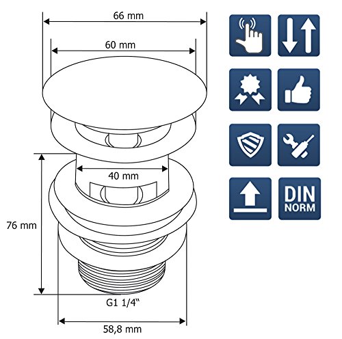 VILSTEIN© Pop-Up Ablauf-ventil Push-Up Ablaufgarnitur für Waschbecken mit Überlauf, Schwarz - 5