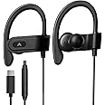 Avantree C171 - Wired USB C Headphones & Microphone for Sports and Running with Over-Ear Earbud Hooks and in-Line Volume Control, Compatible with Samsung, Google, Oneplus, and Other Type C Smartphones