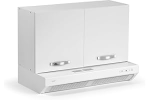 Linea Azzurra Sopracappa 90 con Depuratore Pensile Cucina Sospeso in Legno Mobile H49xL90xP32 Depuratore H15xL90xP48cm Made in Italy Facile da Installare (Bianco Frasinato)