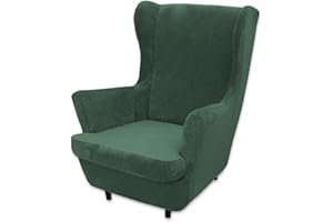 LIFEDX Ohrensessel Überzug Samt Sesselbezug Ohrensessel 2 Teilig,Sessel-Überwürfe Ohrensessel Überzug,Sesselhusse Elastisch Stretch Husse Tiger Stuhlbezug mit Armlehne Hohe Rückenlehne-Green