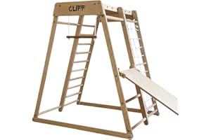 KIDWOOD Cliff Cliff Compact Klettergerüst aus Holz mit Rutsche & Trapez – Montessori Kletterturm für Kleinkinder, 100% Birke Sperrholz, Made in EU (Österreich) – Indoor Kletterdreieck, kindersicher