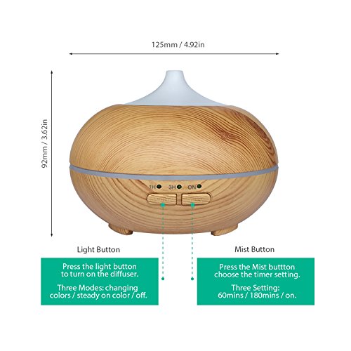 Aroma Diffuser, MaxTronic 150ML Ultraschall Öl Diffusor Holzmaserung Luftbefeuchter Duftzerstäuber Humidifier Aromatherapie Diffusor mit 7 Farben LED Licht und Abschaltautomatik für Babies Kinderzimmer Haus, Wohnzimmer, Schlafzimmer, Büro, Yoga, Spa, Raum - 4