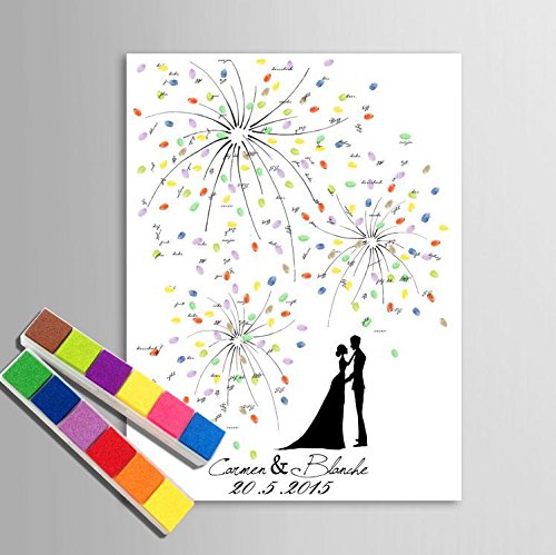 Takalao Personalisierte Fingerabdruck Malerei Leinwand Drucke-Gästebuch Signatur Fingerabdruck - unter dem Feuerwerk Hand zeichnen , Standard , 60*80