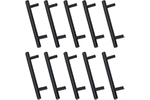 Drenky 10 Pack Kitchen Door Handles, Kitchen Cupboard Handles Stainless Steel Black T Bar Handles 128mm Hole Centre Cabinet Handles with Screws for Wardrobe Cabinet Drawer