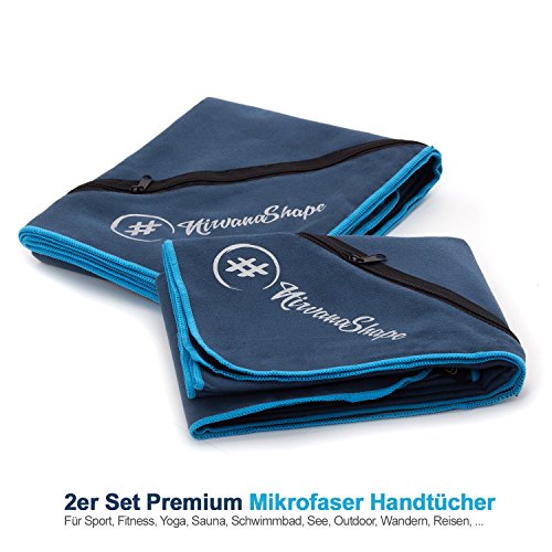 2er-Set Premium Mikrofaser Handtücher – inkl. Packtasche | Ultra saugfähige & schnelltrocknende Sport- und Badehandtücher mit praktischer Reißverschluss Ecktasche | Ideal für Fitness, Yoga, Sauna, Outdoor, Reisen - 2