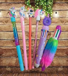 GoMerryKids Unicorn Collection 6 Piece Beautiful Glitter Light Gel Pen Set for Kids