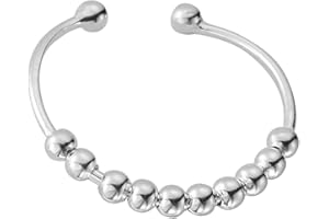 Zuofan Anxiety Ring Silber 925 Damen Angst Ring, Stress Ring Damen, Spinning Ringe für Damen, Damenringe, Offener Ringe Damen Verstellbar Ring mit Beweglichen Perlen für Stress Abbauen