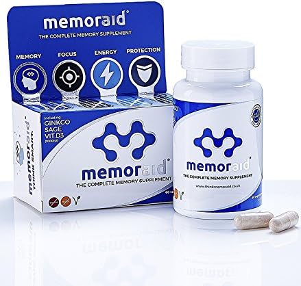 Memoraid® - The Complete Memory Supplement | Enhance Your Memory, Focus and Energy Levels Whilst Protecting Brain Health | #First and Only Memory Supplement Formulated by Pharmacists. #Caffeine-Free #Vegetarian #15 Well Researched Ingredients Salvia Officinalis Extract, L-Tyrosine, Blueberry Extract, Ginkgo Biloba Extract, Korean Ginseng Extract, Selenium, Vitamin D3, Vitamin E and B’s | 60 Capsules | 2 Month Supply (Pack of 2)