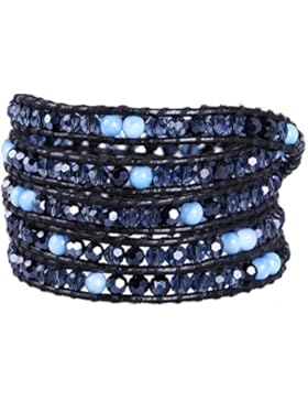 KELITCH Dunkel Blau Kristall &Koralle Handgefertigt Armband Freundschaftsarmbänder Leder Jahrgang Hand Kette