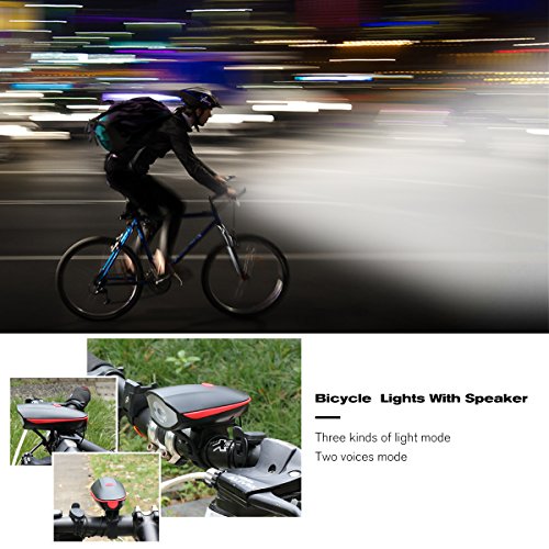 Duomishu 2 in 1 LED Fahrradlampe Fahrradlicht mit Horn Hupe vorne Fahrrad Scheinwerfer Frontleuchte Wiederaufladbare USB aufladbare LED Fahrradbeleuchtung Fahrradklingel Fahrrad vorderes Licht-Scheinwerfer, Weit Abstrahlwinkel - 2