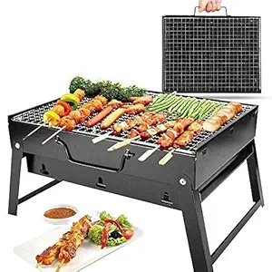 Dvilla Asmart Folding Portable Outdoor Charcoal BBQ Grill Oven Black Carbon Steel, Black