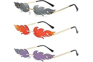 Ylinwtech 3 Pieza Unisexo Gafas de Sol de Llama de Fuego,Gafas de Sol con Forma de Llama, Gafas de Sol Llama Sin Montura, para Carnaval,Cumpleaños,Bodas,Masquerade Summer Party Music Festival