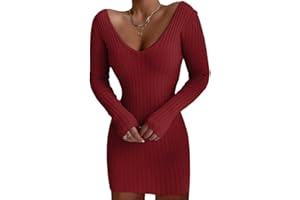 Onsoyours Pulls Robe Femmes Moulante à Manches Longues Col V Robe Basique Sexy Casual Tricot Robe