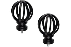 UFURMATE Curtain Finials, 2Pcs Plastic Curtain Rod Caps Black Drapery Pole Decorative Ends Vintage Curtains Pole End Stops, Fits Dia. 2/3 inch Rods for Home Window Decor (Hollow Cage)
