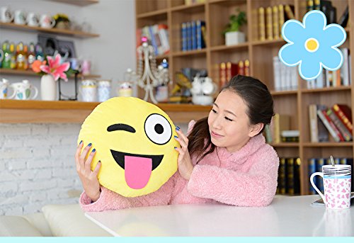LI&HI Original Hochwertige dicken Plüsch Weichen Cartoon Emoji Lachen Emoticon Kissen Polster Dekokissen Stuhlkissen Sitzkissen Rund(Ungezogen) - 2