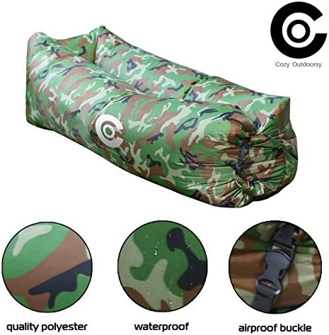 Lazy Camo Inflatable Lounger Beach Sleeping Bag - 2017 NEW Air Bed, Beach Lounger Couch with side pockets Suitable for Traveling, Hiking, Camping, Outdoor Festivals, fully Waterproof Air Sofa Couch