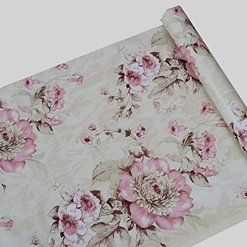 GLOW4U Carta da Parati Adesiva Decorativa con peonie Rosa per mensole e cassetti, Rimovibile, 45 cm x 2 m