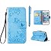 Produktbild MUTOUREN Samsung Galaxy S5 Solide Grau Drucken(Schmetterling Blumen) Bookstyle PU Ledercase Tasche Hüllen Brieftasche Schutzhülle Scratch Magnetverschluss Telefon-Kasten Kratzfeste Anti-scratch Handyhülle Standfunktion Handycover Blau + 1x Kapazitive Feder