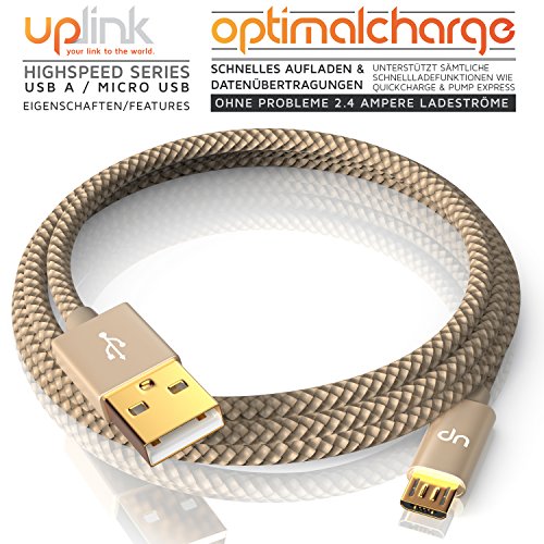 Uplink – 0,5m Premium Micro USB auf USB Kabel mit Metallstecker + Nylonmantel / besonders strapazierfähig | flexibles Lade- und Datenkabel mit vergoldeten Kontakten für Android, Samsung, HTC, Motorola, Nokia, LG, HP, Sony, Blackberry und mehr - 4